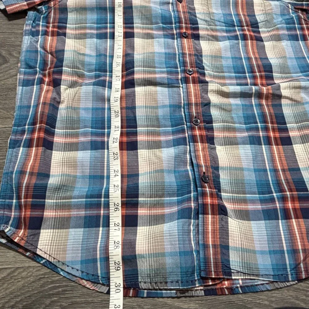 PrAna Mens Large Plaid Short Sleeve Button Down Shirt Lightweight Breathable